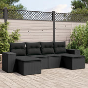 sofasæt til haven 6 dele med hynder polyrattan sort