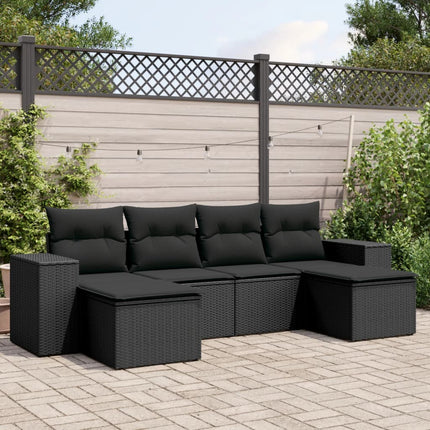 sofasæt til haven 6 dele med hynder polyrattan sort