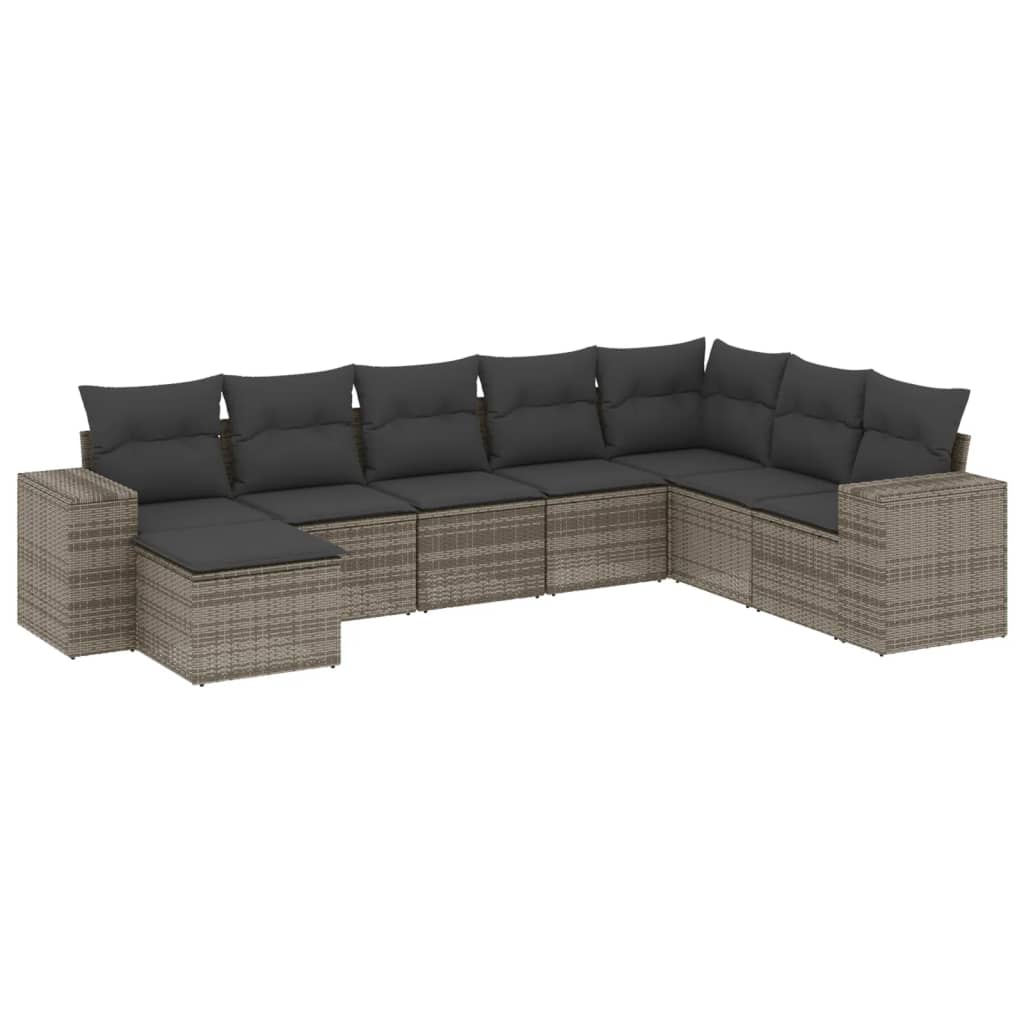 sofasæt til haven 8 dele med hynder polyrattan grå