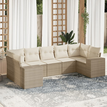 sofasæt til haven 7 dele med hynder polyrattan beige