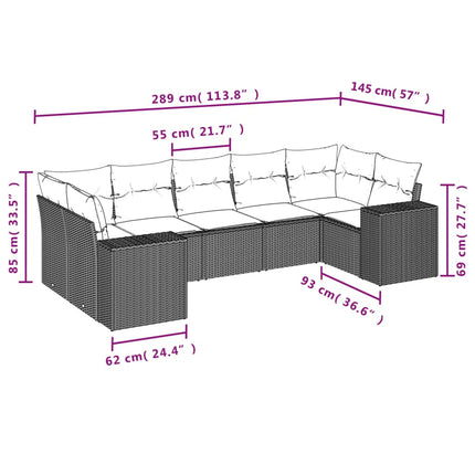 sofasæt til haven 7 dele med hynder polyrattan brun