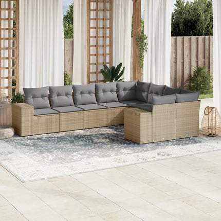 sofasæt til haven 9 dele med hynder polyrattan beige