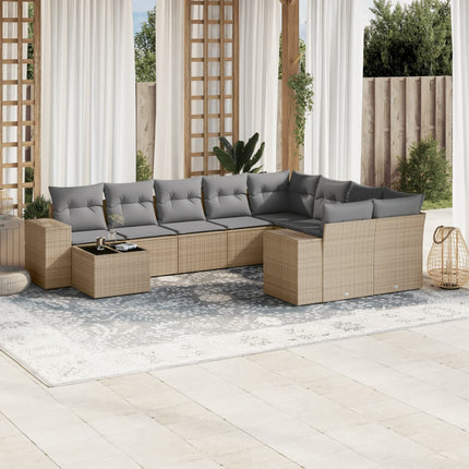 sofasæt til haven 10 dele med hynder polyrattan beige