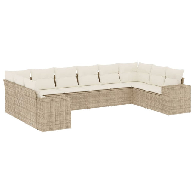 sofasæt til haven 10 dele med hynder polyrattan beige