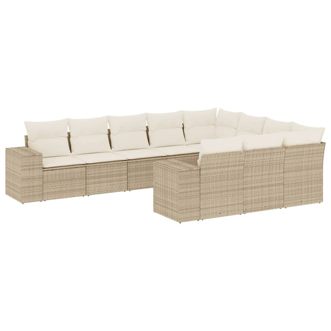 sofasæt til haven 10 dele med hynder polyrattan beige