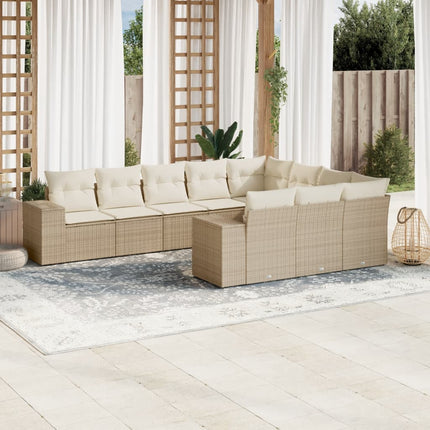 sofasæt til haven 10 dele med hynder polyrattan beige