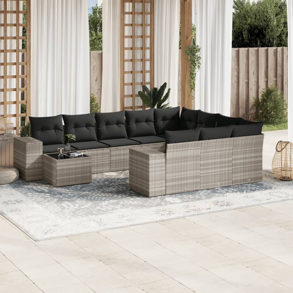 loungesæt til haven 11 dele med hynder polyrattan grå