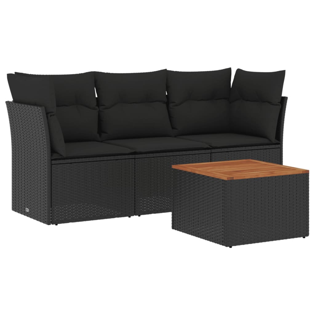 sofasæt til haven 4 dele med hynder polyrattan sort