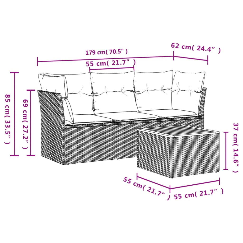sofasæt til haven 4 dele med hynder polyrattan sort