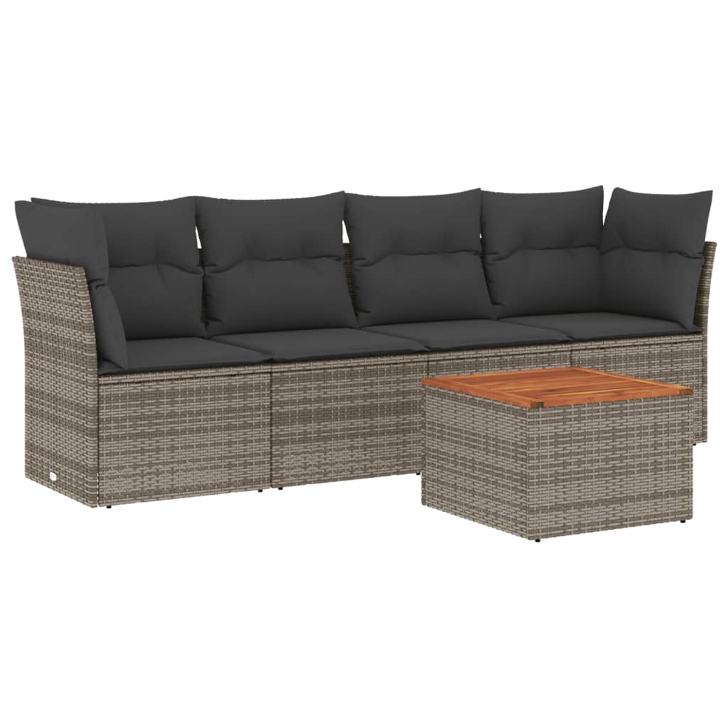sofasæt 5 dele med hynder polyrattan grå