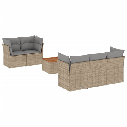 havesofasæt med 6 dele og hynder blandet beige polyrattan