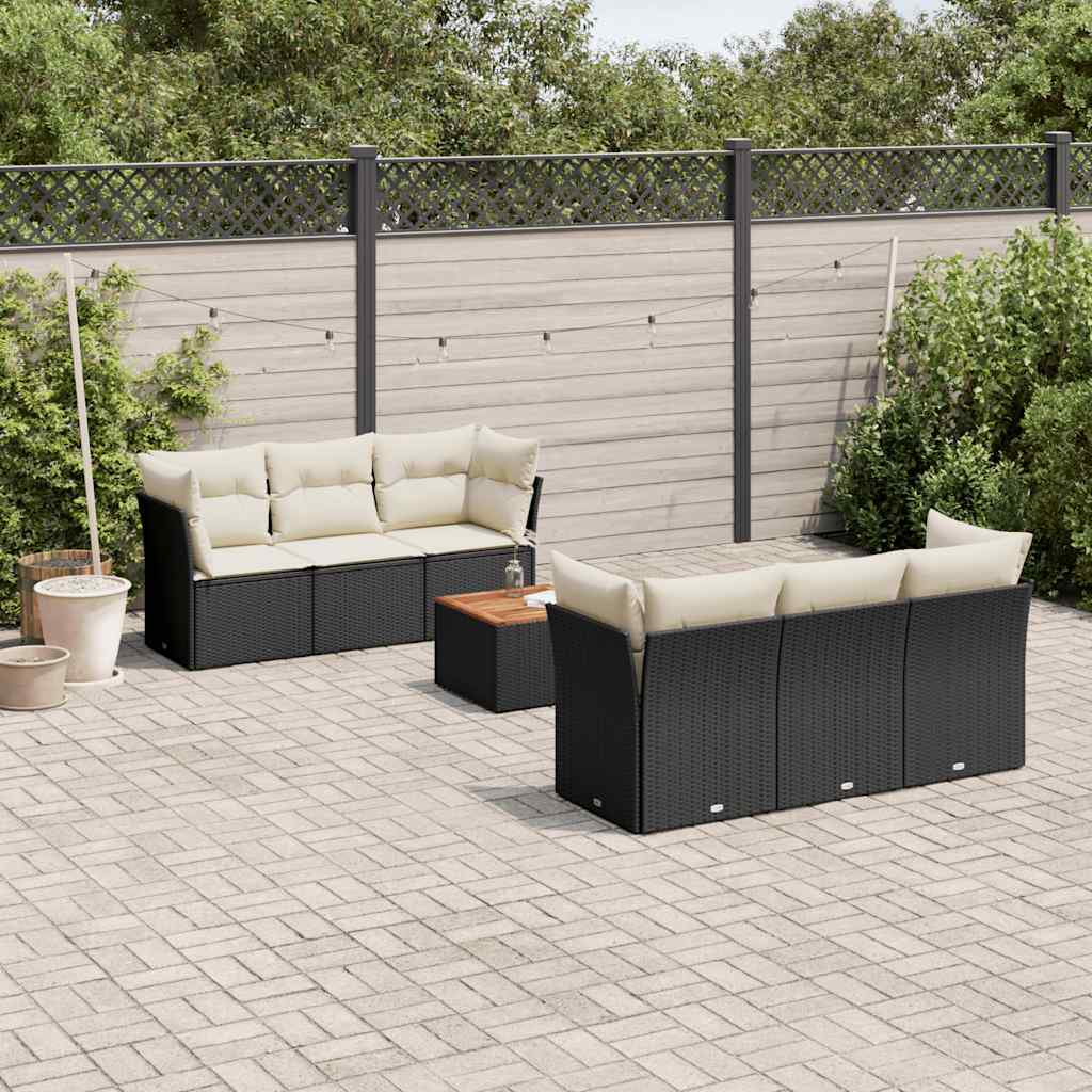 sofasæt til haven 7 dele med hynder polyrattan sort