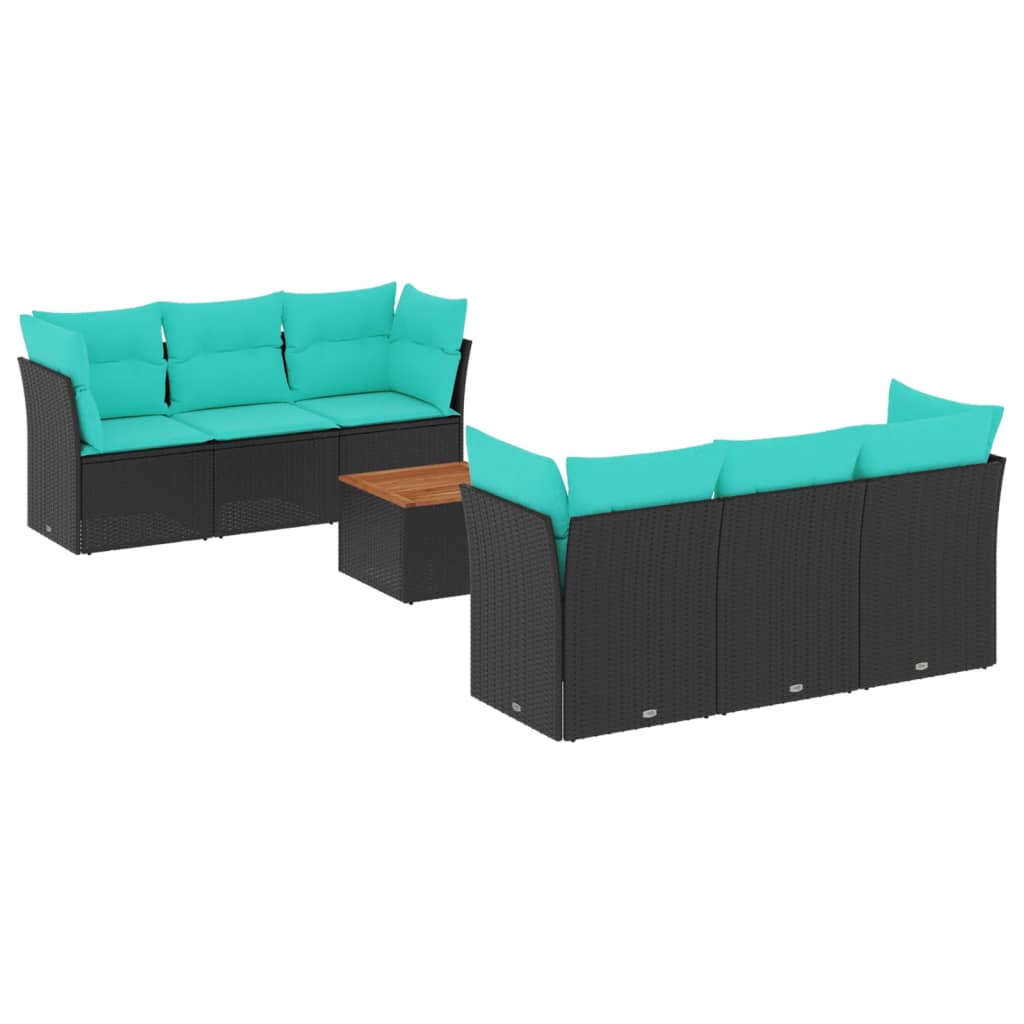 sofasæt til haven 7 dele med hynder polyrattan sort