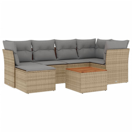 havesofasæt 7 dele med hynder polyrattan beige
