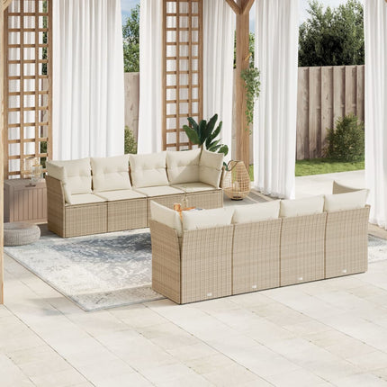 sofasæt til haven 9 dele med hynder polyrattan beige