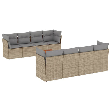 spisebordssæt til haven 9 dele med hynder polyrattan beige