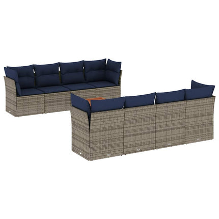 sofasæt til haven 9 dele med hynder polyrattan grå