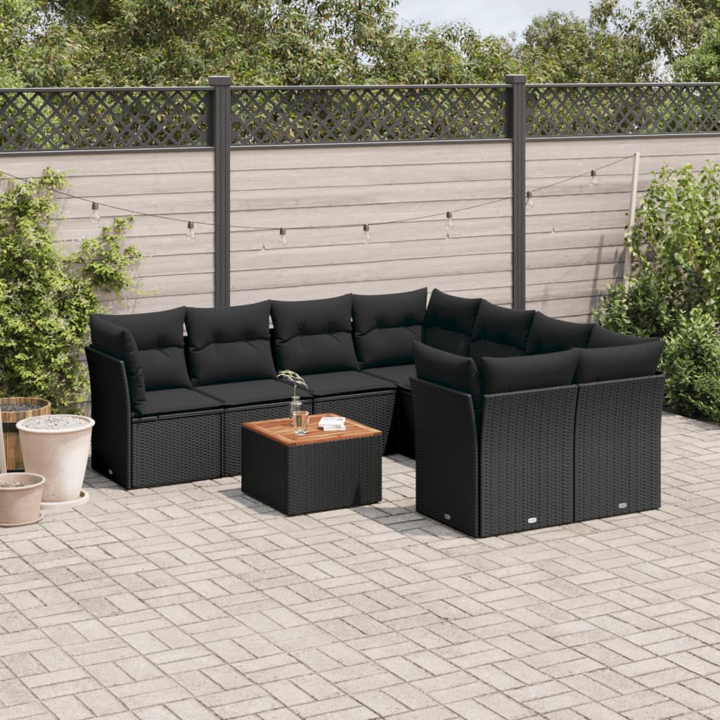 sofasæt til haven 9 dele med hynder polyrattan sort