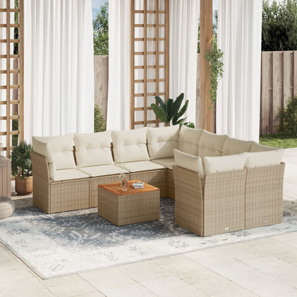 sofasæt til haven 9 dele med hynder polyrattan beige