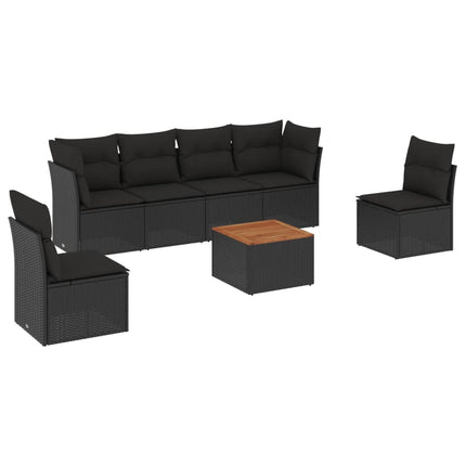 sofasæt til haven 7 dele med hynder polyrattan sort