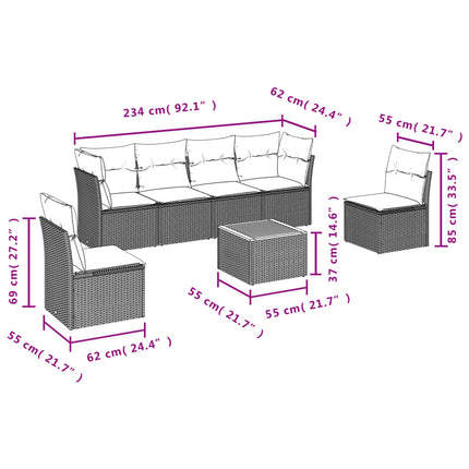 sofasæt til haven 7 dele med hynder polyrattan sort