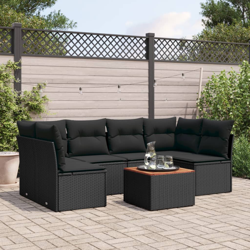 sofasæt til haven 7 dele med hynder polyrattan sort