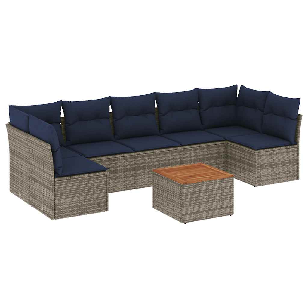 sofasæt til haven 8 dele med hynder polyrattan grå