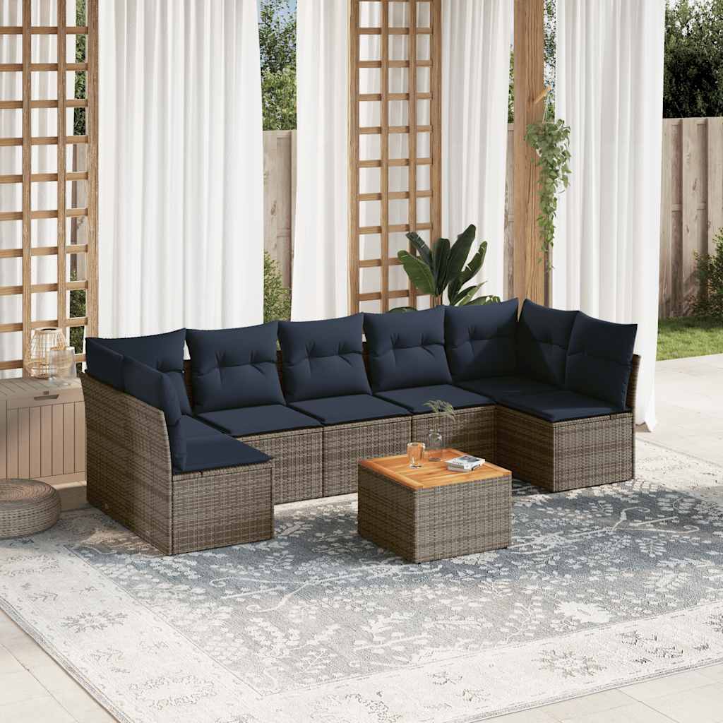 sofasæt til haven 8 dele med hynder polyrattan grå