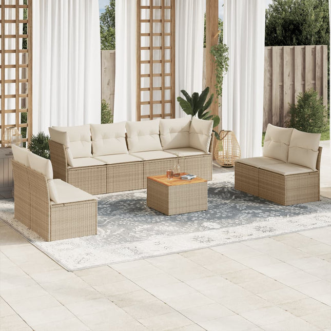sofasæt til haven 9 dele med hynder polyrattan beige
