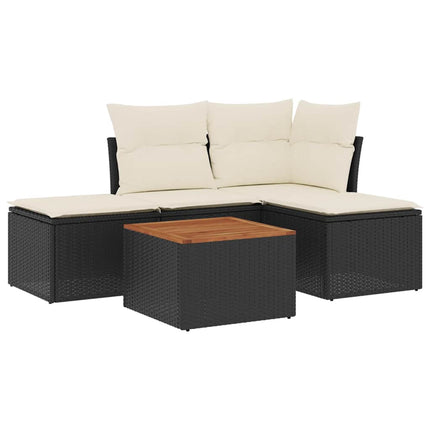 sofasæt til haven 5 dele med hynder polyrattan sort