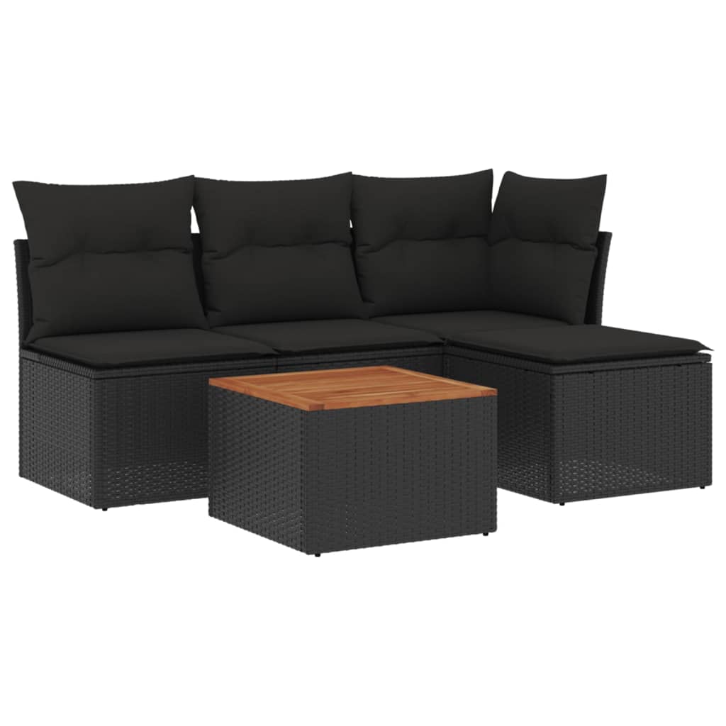 sofasæt til haven 5 dele med hynder polyrattan sort