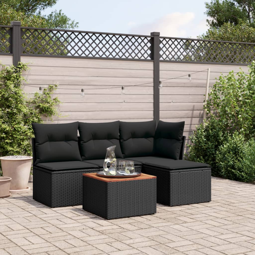 sofasæt til haven 5 dele med hynder polyrattan sort
