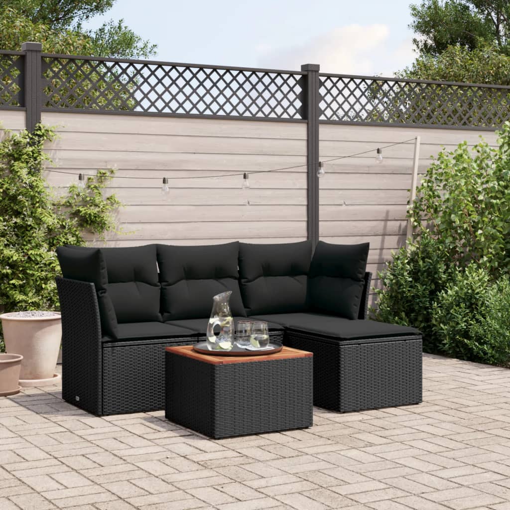 sofasæt til haven 5 dele med hynder polyrattan sort