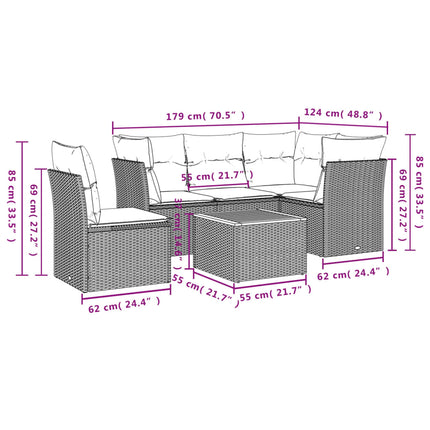 sofasæt til haven 6 dele med hynder polyrattan sort