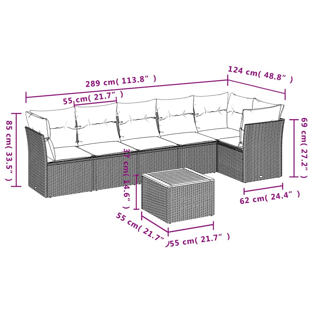 sofasæt til haven 7 dele med hynder polyrattan sort