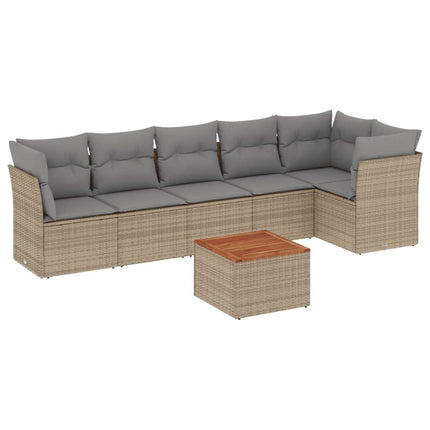 havesofasæt 7 dele med hynder polyrattan beige