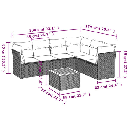 sofasæt til haven 7 dele med hynder polyrattan sort