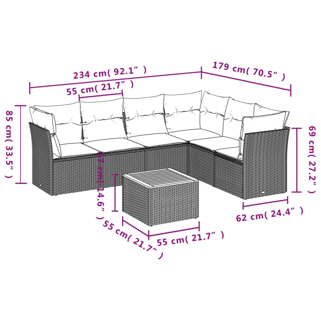 sofasæt til haven 7 dele med hynder polyrattan beige