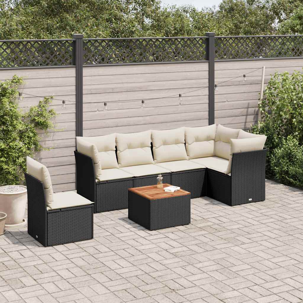 sofasæt til haven 7 dele med hynder polyrattan sort