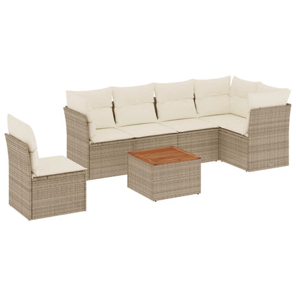 sofasæt til haven 7 dele med hynder polyrattan beige