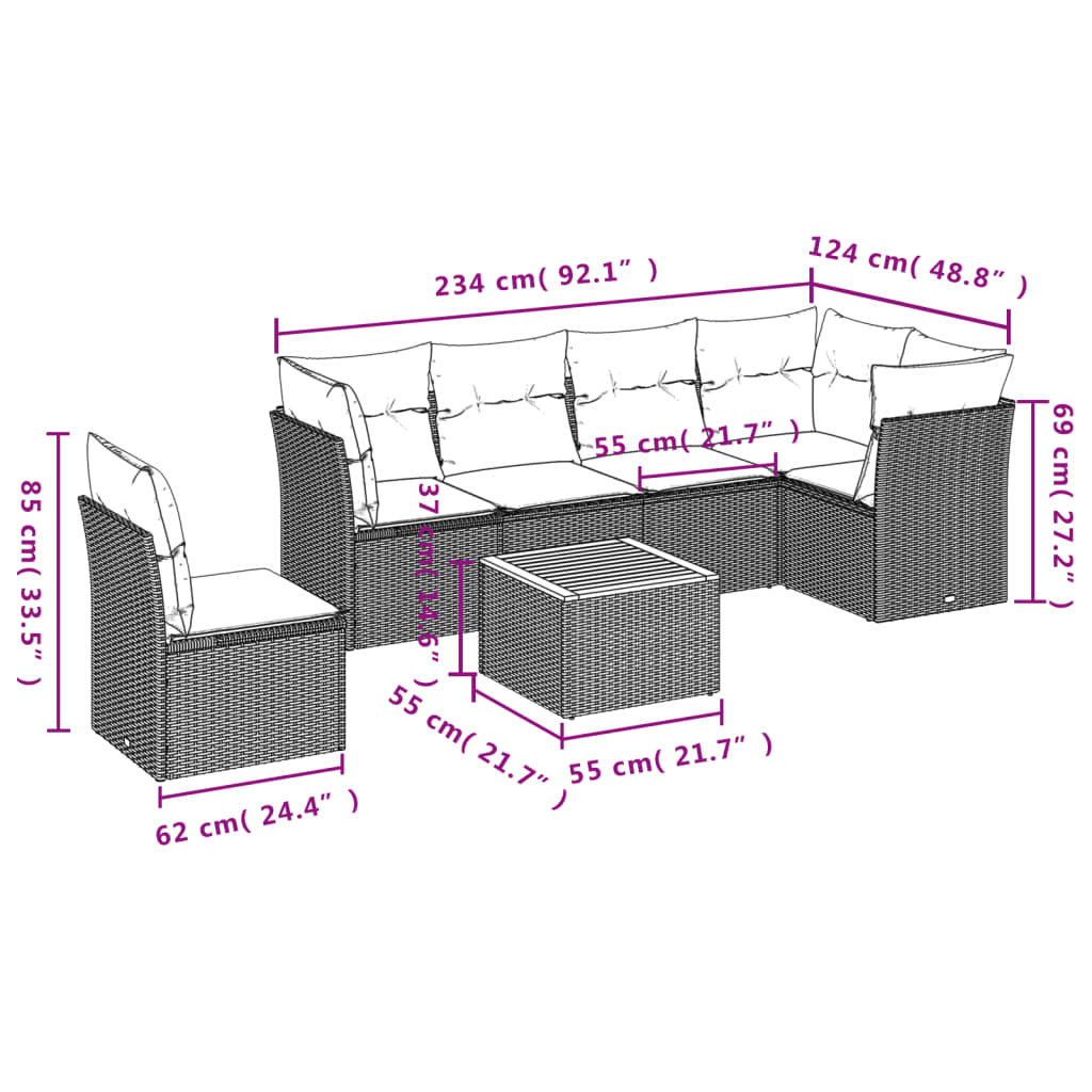 sofasæt til haven 7 dele med hynder polyrattan beige