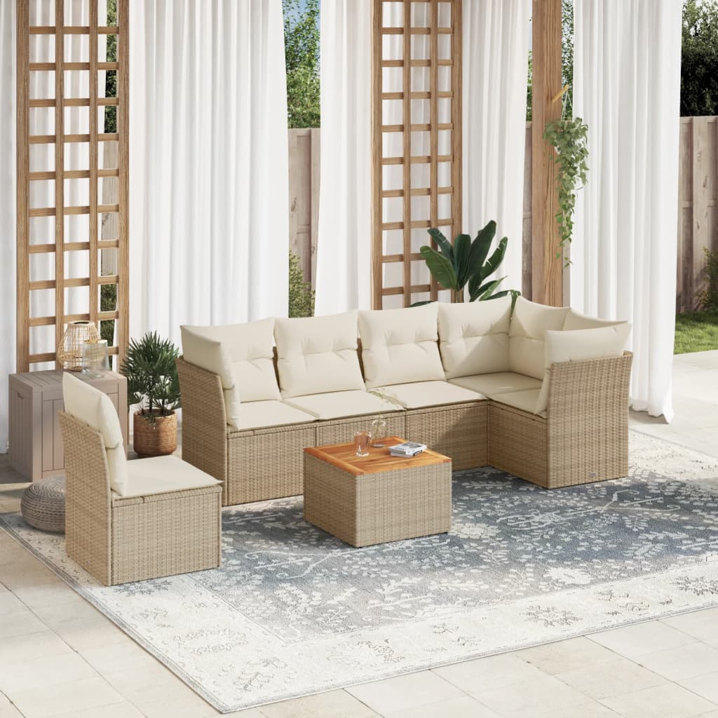 sofasæt til haven 7 dele med hynder polyrattan beige