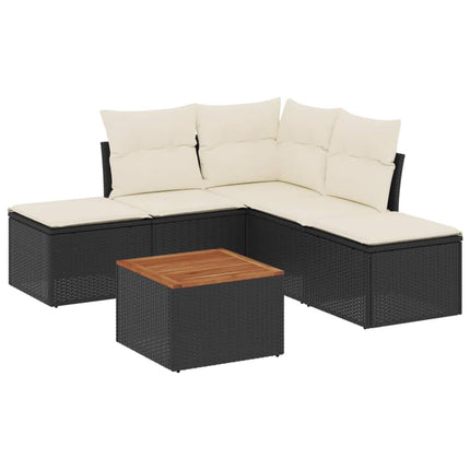 sofasæt til haven 6 dele med hynder polyrattan sort