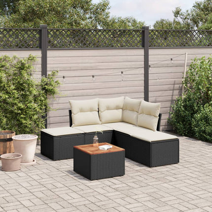 sofasæt til haven 6 dele med hynder polyrattan sort