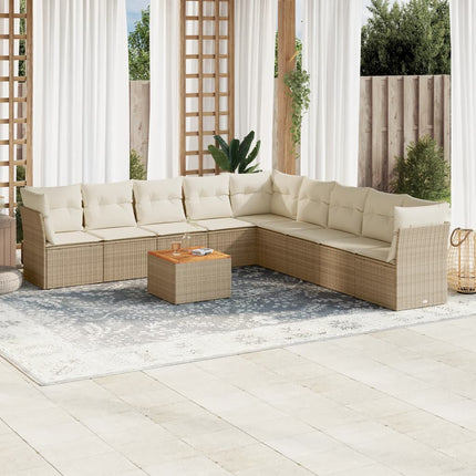 sofasæt til haven 10 dele med hynder polyrattan beige