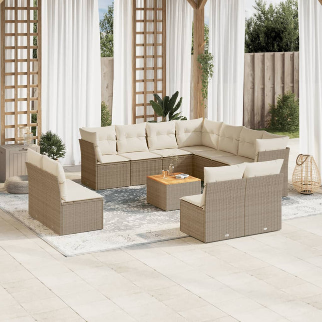 sofasæt til haven 12 dele med hynder polyrattan beige