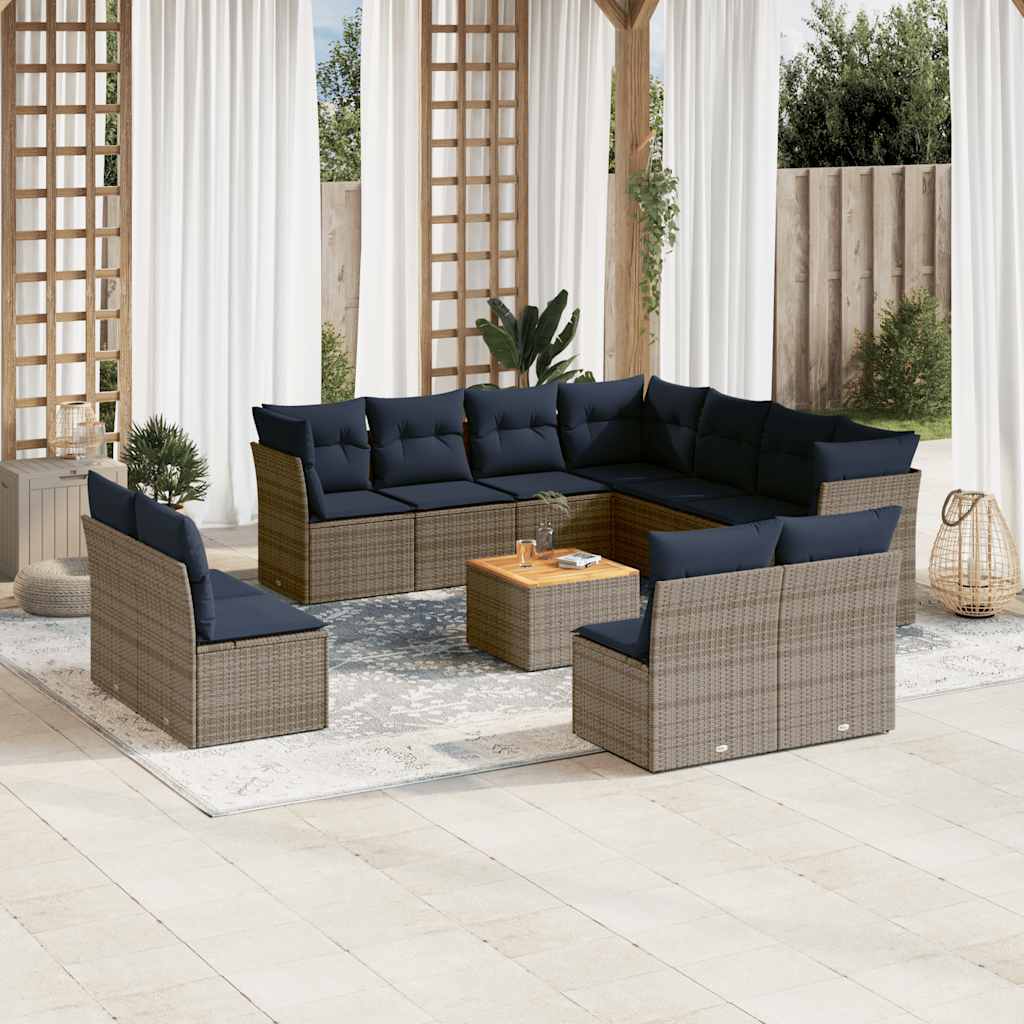 sofasæt til haven 12 dele med hynder polyrattan grå