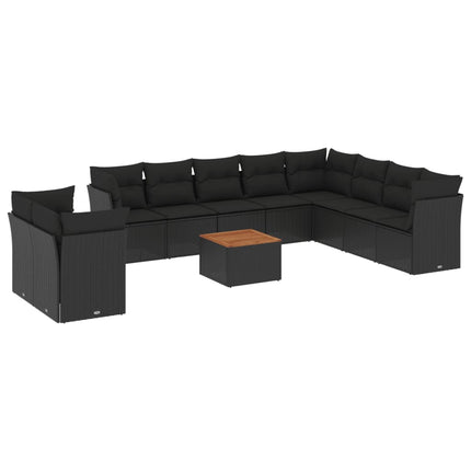 sofasæt til haven 11 dele med hynder polyrattan sort