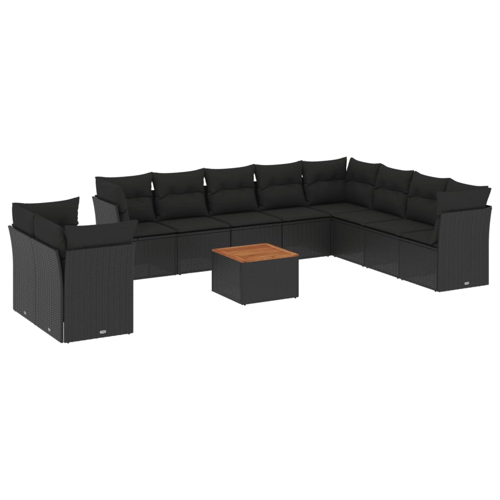 sofasæt til haven 11 dele med hynder polyrattan sort