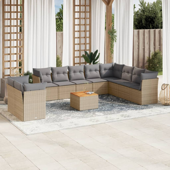 havesofasæt 11 dele med hynder polyrattan beige